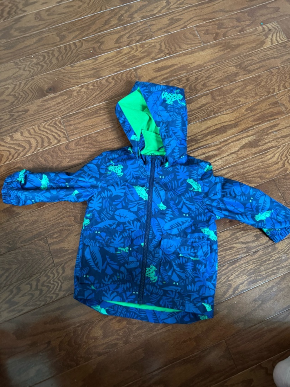 Carter's Blue Hooded Kids Swim Rashguard with Green Accents